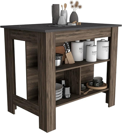 Modern Dining TableExpandable with Shelves Kitchen Island Counter Console Adjustable Sturdy Stable Easy Clean Luxury Living Decor,Brown-2