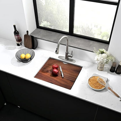 Undermount Kitchen Sink, 21 x 19 Inch Sink Kitchen 16 Gauge Stainless Steel Kitchen Sinks Single Bowl Workstation Sink with Cutting Board