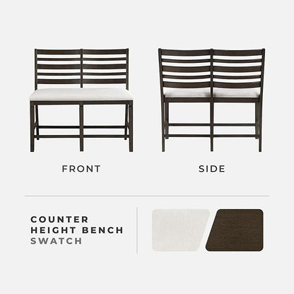 Lexicon 43" W Counter Height Dining Bench with Padded Seat, Ladder Back Wood Frame, Beige Textured Fabric Upholstered Dining Seat for Kitchen/Living Room, Easy Assembly, Dark Espresso