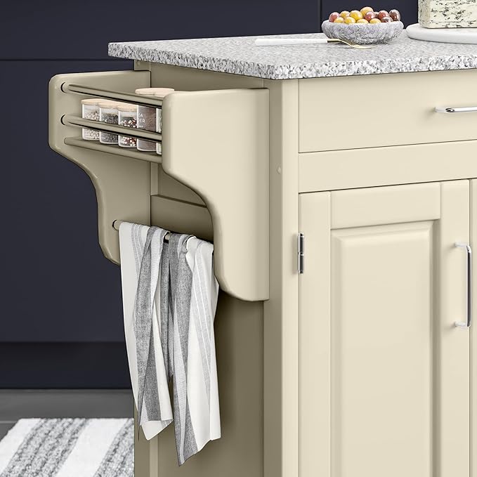 Homestyles Create Kitchen Cart, Gray Granite Top, Off White