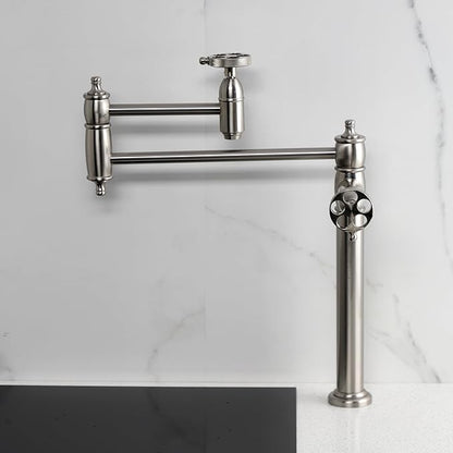 Kingston Brass KS3708RKZ Wendell Two-Handle 1-Hole Deck Mount Pot Filler Faucet with Knurled Handle in Brushed Nickel