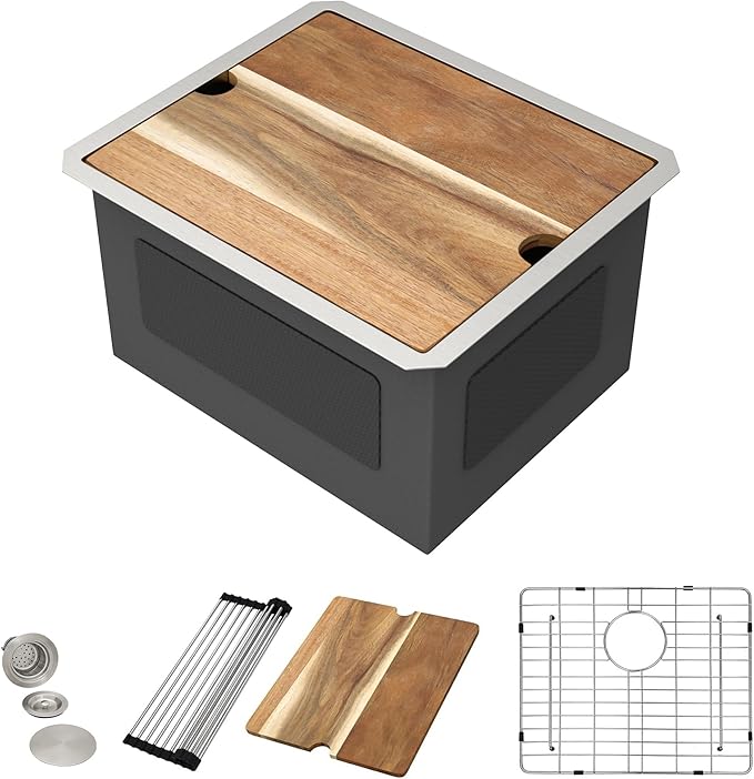 21"x19" Undermount Laundry Utility Sink Workstation – 16 Gauge 304 Stainless Steel, 13 Inch Deep Single Bowl Under Counter Sink Basin for Laundry Room, RV or Utility Use