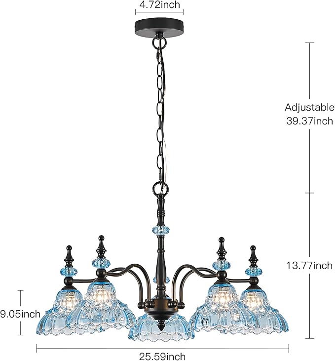 HDDFL Chandeliers Light 5 Lights Chandelier Lamp Modern Pendant Lighting Fixtures Hanging Lamps for Dining Room Entryway Living Room Bedrooms Foyer Entrance Kitchen Black and Blue