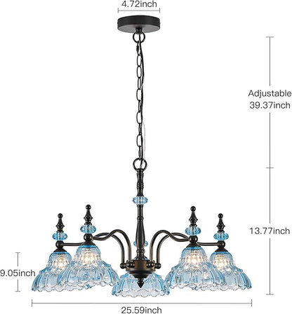 HDDFL Chandeliers Light 5 Lights Chandelier Lamp Modern Pendant Lighting Fixtures Hanging Lamps for Dining Room Entryway Living Room Bedrooms Foyer Entrance Kitchen Black and Blue