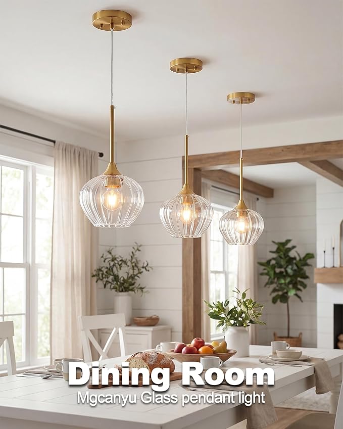 Glass Pendant Lights for Kitchen Island, 7" Modern Gold Pendant Light Fixtures Small Adjustable Hanging Light for Kitchen, Dining Room, Sink, Bathroom
