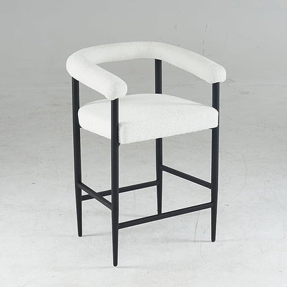 Set of 2 Modern Upholstered Bar Stools, White Boucle Fabric, 24.41”L x21.26”W x36.61”H, Metal Frame & Armrests, Counter Height for Kitchen Island/Home/Dining Room/Cafe