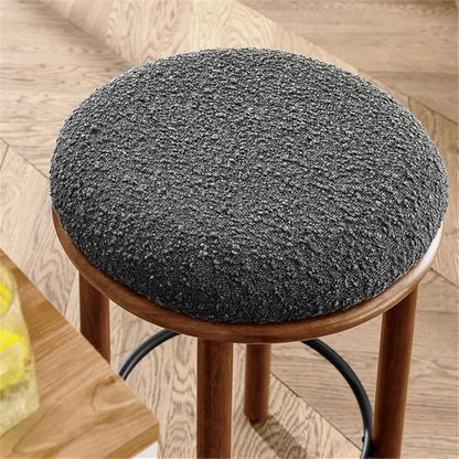 Modway Fable 26 Inch Backless Counter Stools Set of 2 in Walnut Charcoal - Kitchen Stools Counter Height - 2Pcs Upholstered Padded Boucle Seat for Kitchen Counter or Island with Wood Legs and Footrest