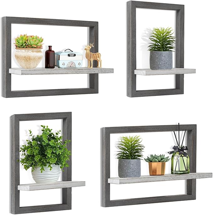idee-home Floating Shelves for Wall, Rustic Square Hanging Floating Shelves Set of 4 Wood, Wall Decor Mounted Bathroom, Living Room, Kitchen Storage