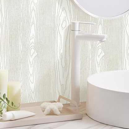 Yun-aeon Light White and Silver Wood Contact Paper 17.3"x80" Rustic Wooden Peel and Stick Wallpaper Removable Self-Adhesive Wallpaper Wood Grain Contact Paper for Countertops Cabinets