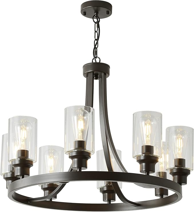 8 Lights Farmhouse Wagon Wheel Chandelier,Oil Rubbed Bronze Dining Room Lighting Fixtures Hanging Industrial Kitchen Island Light for Dining Room Living Room Foyer Porch
