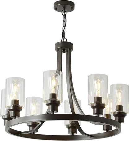 8 Lights Farmhouse Wagon Wheel Chandelier,Oil Rubbed Bronze Dining Room Lighting Fixtures Hanging Industrial Kitchen Island Light for Dining Room Living Room Foyer Porch
