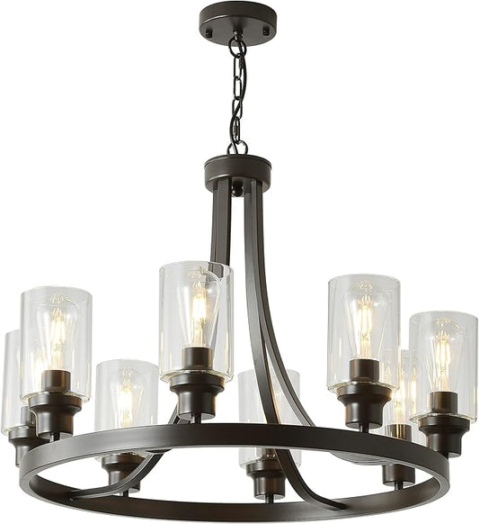 8 Lights Farmhouse Wagon Wheel Chandelier,Oil Rubbed Bronze Dining Room Lighting Fixtures Hanging Industrial Kitchen Island Light for Dining Room Living Room Foyer Porch
