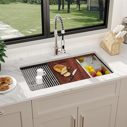 33 In Undermount Kitchen Sink Workstation 33X19X10 Inch Stainless Steel Kitchen Sinks 16 Gauge Single Bowl 10 Deep Basin Undermount Handmade Sink