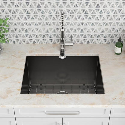 Kichae Black Laundry Sink Undermount - 24x19 Inch Black Undermount Utility Sink 12" Deep Stainless Steel Single Bowl Under Counter Handmade Laundry Utility Room Basin