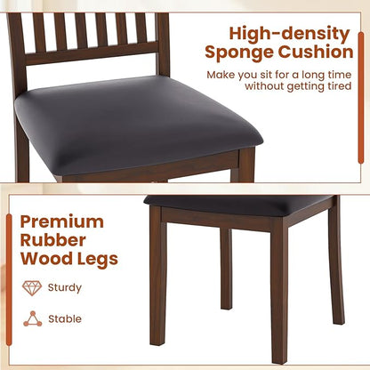 Giantex Wooden Dining Chairs Set of 2, Upholstered Kitchen Chairs w/Slat Back, Wear-Resistant PVC Leather, Rubber Wood Legs, Farmhouse Dining Side Chairs for Dining Room, Living Room, Espresso