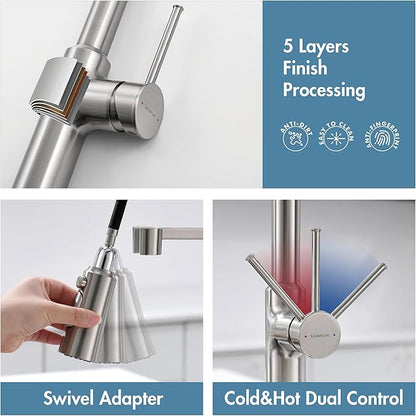 Brushed Nickel Kitchen Faucets, Brass 22 inch Commercial High Arc Single Handle Kitchen Faucets for Pull Down Sprayer Modern Spring with Deck Plate