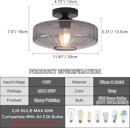 Glass Ceiling Light, 11.8" Vintage Mid Century Ceiling Lights Fixtures, 1-Light Glass Modern Mini Chandelier for Bedroom Kitchen Entryway Hallway Porch Foyer
