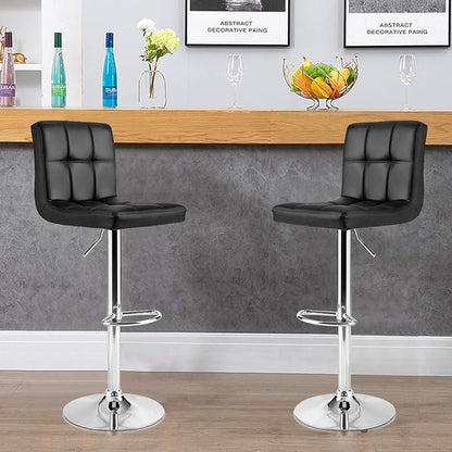 COSTWAY Adjustable Bar Stools Set of 4, Modern Swivel PU Leather Bar Chair with Backrest, Soft Cushioned Seat, Footrest, Sturdy Metal Frame, Comfortable Barstools for Kitchen Island, Pub, Black