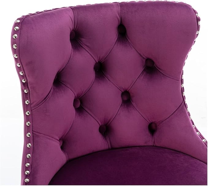 Swivel Velvet Barstools Adjusatble Seat Height from 25-33 Inch, Modern Upholstered Chrome Base Bar Stools with Backs Comfortable Tufted for Home Pub and Kitchen Island（Purple,Set of 2）