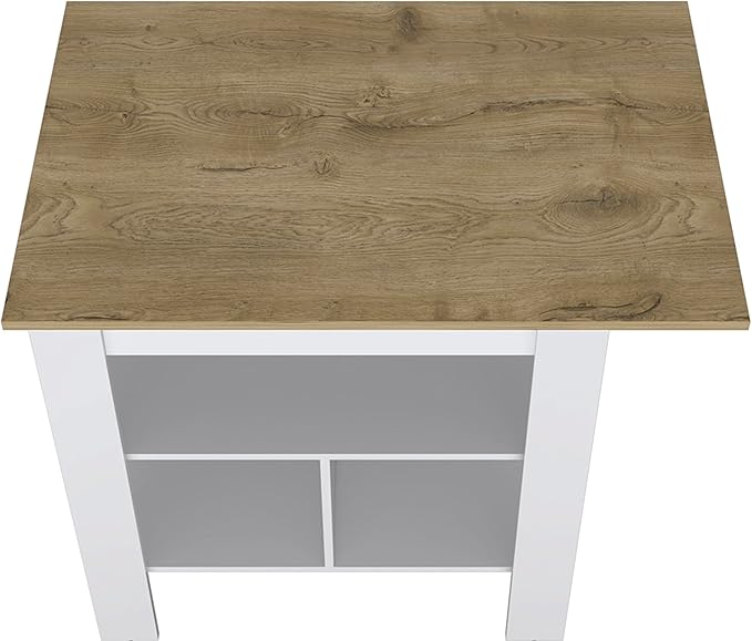 Kitchen Island, Kitchen Table 35" H, 3 Open Shelves, White/Macadamia