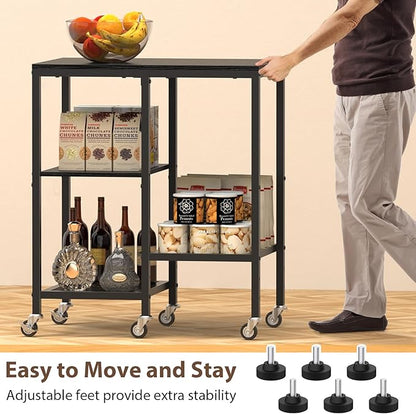OGEMXU Kitchen Microwave Cart,Microwave Stand with Wheels,Coffee Bar Table Station,4-Tier Rolling Baker's Rack,Small Appliance Storage Shelf,Utility Side Table for Kitchen,Living Room (Black)
