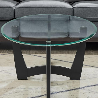 48" Oval Coffee Tables, Modern Center Table with Tempered Glass Tabletop Cross and Solid Wood Base, Small Space Coffee Table for Living Room Black