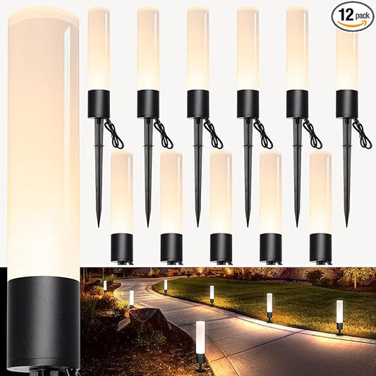 12 Pack Low Voltage Landscape Lighting Pathway Lights, 6W 300LM Landscape Lights 3000K Warm, IP65 Waterproof, Aluminum Outdoor Landscape Path Lights Wired for Walkway Yard Garden