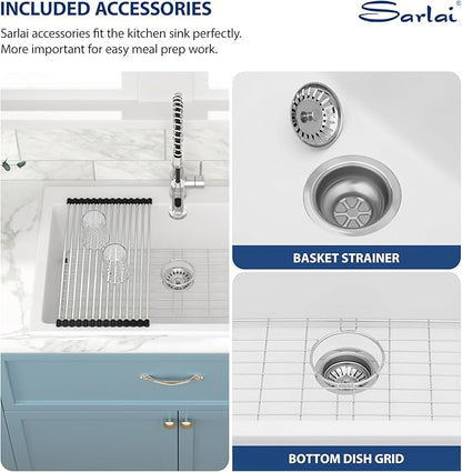Sarlai Granite Composite Kitchen Sink 33 Inch White Kitchen Sink Drop In 33×22 Granite Kitchen Sinks Topmount White Quartz Classic Above Counter Single Bowl Basin