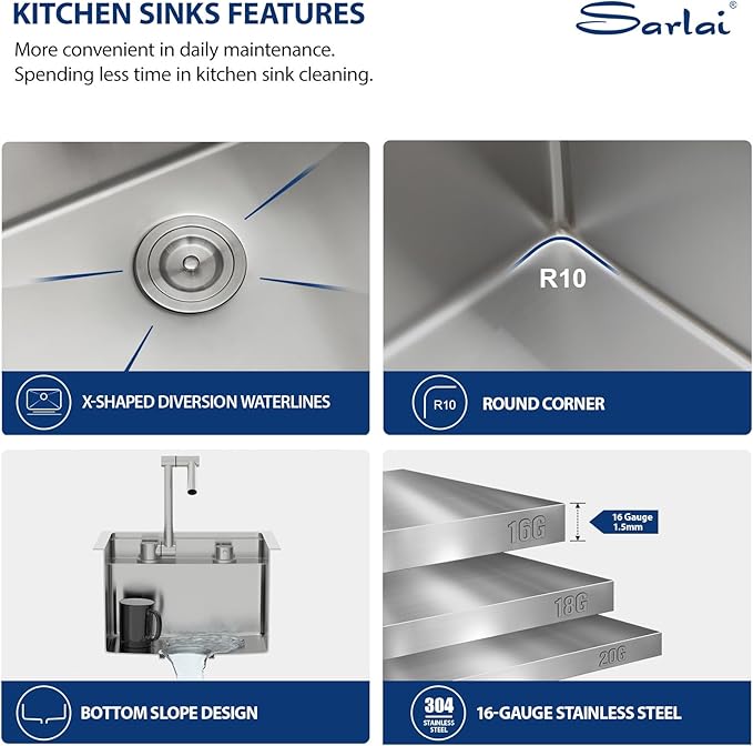 Sarlai Outdoor Sink, 15x17 Inch Undermount Kitchen Sink Workstation with Foldable Faucet Bar Prep Single Bowl Kitchen Sinks 16 Gauge Stainless Steel Sinks with Cover,BBQ Sink Outside