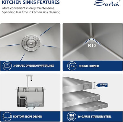 Sarlai Outdoor Sink, 15x17 Inch Undermount Kitchen Sink Workstation with Foldable Faucet Bar Prep Single Bowl Kitchen Sinks 16 Gauge Stainless Steel Sinks with Cover,BBQ Sink Outside