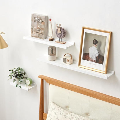 White Floating Shelves Natural Wood Wall Mounted Display Picture Ledge Shelf Oak Wall Shelf for Home Office Living Room Bedroom Storage Shelf 6X12 Inch