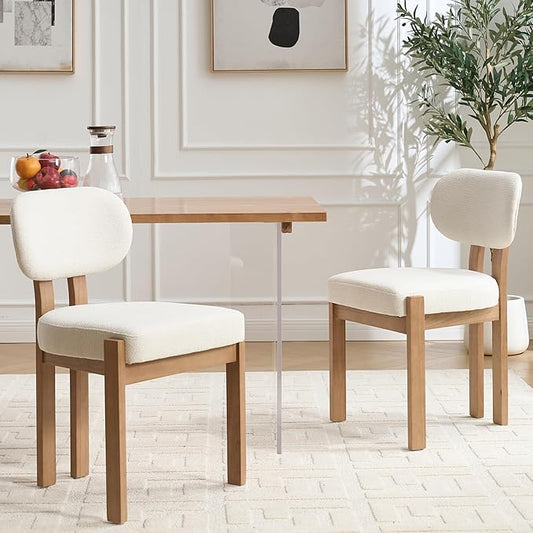 Chenille Dining Chairs Set of 2, Comfy Upholstered Dining Room Chairs Mid Century Modern Farmhouse Fabric Kitchen Chairs with Rubber Wood Legs for Dining Room Kitchen Island Home (Beige)