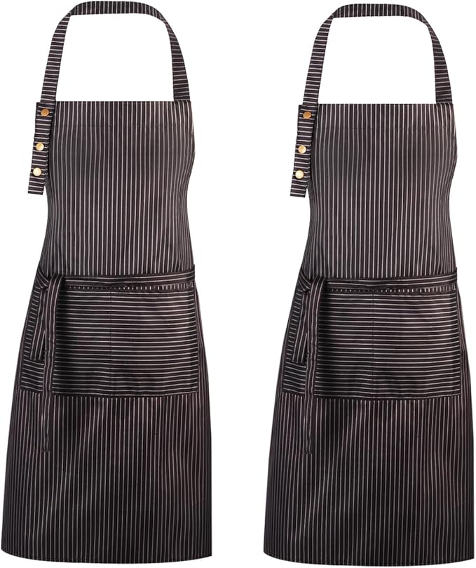 Adjustable Bib Apron Waterdrop Resistant with 2 Pockets Cooking Kitchen Aprons for Women Men Chef