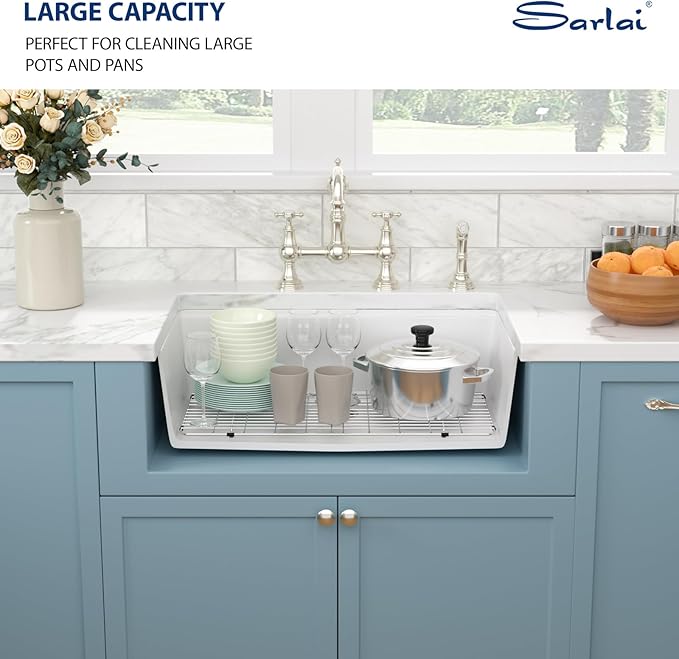 Sarlai 32 Kitchen Sink White Granite Composite - 32 x 19 inch Kitchen Sink Ledge workstation Undermount White Granite Composite Quartz Single Bowl Under Counter Kitchen Sinks Basin