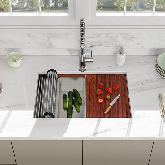 27 Undermount Kitchen Sink - Beslend 27x19 Undermount Workstation Kichen Sinks Stainless Steel Single Bowl Ledge Under Counter Sinks16 Gauge 10 Inch Deep Kitchen Stages Basin 27"x19"x10"