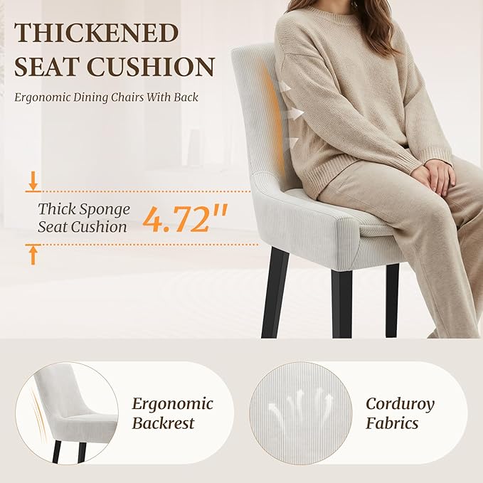 COLAMY Upholstered Dining Chairs Set of 4 with Mid Back and Wood Legs, Modern Accent Side Chairs for Living Room/Dining Room-Beige