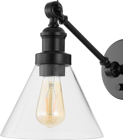 JONATHAN Y 8" Oil Rubbed Bronze Adjustable LED Wall Sconce, Plug-in Wall Lamp with Dimmer Switch, Clear Glass Shade for Bedroom Living Room Kitchen, LED Bulb Included (JYL7575A-SET2)