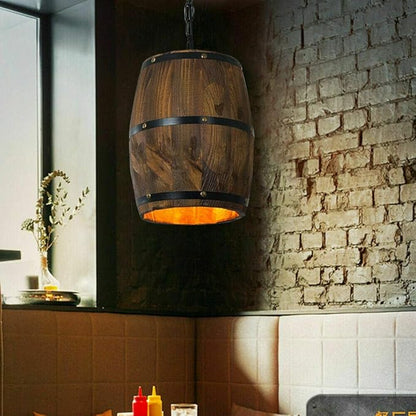 Whiskey Barrel Light Fixture Bar Lamps Hanging Retro Wine Barrel Wood Lighting Fixtures Rustic Restaurant Cafe Kitchen Bar Light Crafts Pendant Nostalgic Country Antique Chandelier