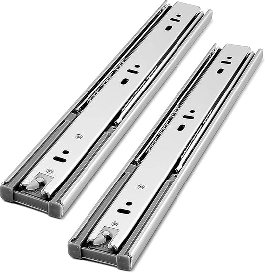 Gobrico Hardware 18 inch Drawer Slides 1 Pair，Soft Close Drawer Slides 3 Fold, Cabinet Drawer Slides Full Extension Drawer Glides, Heavy Duty Hydraulic Self Close Rails, Side Mount Ball Bearing