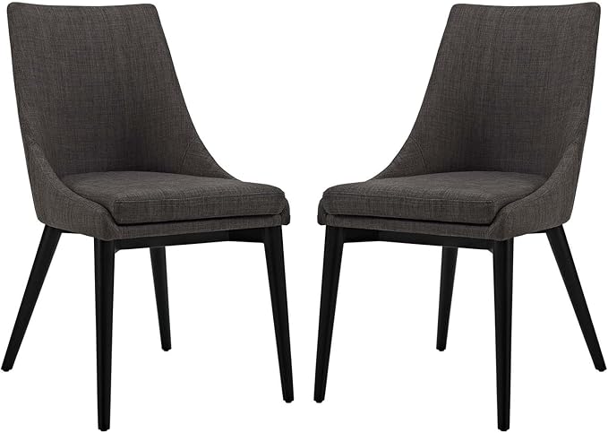 Modway Viscount Mid-Century Modern Upholstered Fabric Two Kitchen and Dining Room Chairs in Brown