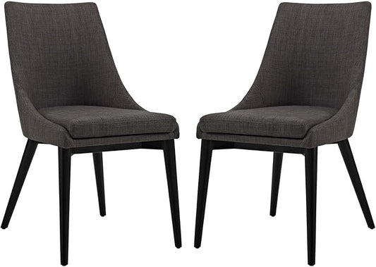 Modway Viscount Mid-Century Modern Upholstered Fabric Two Kitchen and Dining Room Chairs in Brown