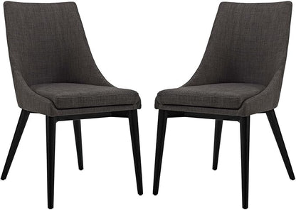 Modway Viscount Mid-Century Modern Upholstered Fabric Two Kitchen and Dining Room Chairs in Brown