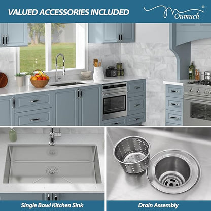 32 Inch Undermount Kitchen Sink - 18 Gauge 32x19 Stainless Steel Single Bowl, 9-Inch Deep Undercounter Sink for Kitchen & Home Use