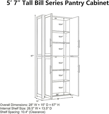 Casaphoria Kitchen Pantry Cabinet, 67" Tall Freestanding Kitchen Cabinet with 4 Adjustable Shelves, 28" W Storage Cabinet for Kitchen Pantry Organization (Natural Oak, Single)