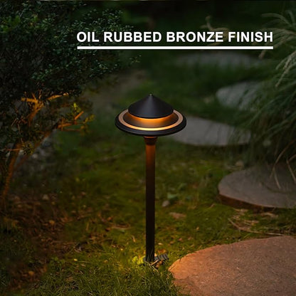 GOODSMANN Low Voltage Landscape Lighting 8PK LED Path Lights Oil Rubbed Bronze 4W 32 Lumen Hardwired 2 Tier Pagoda Landscape Pathway Lights 3000K Warm White Metal Stakes Cable Connectors