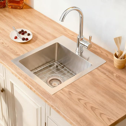 Drop In Bar Sink 15 X 17 inch,16 Gauge Stainless Steel Bar Sink,Outdoor Small RV Sinks,Top Mount Prep Sink for Wet Bar Area (15" X 17")