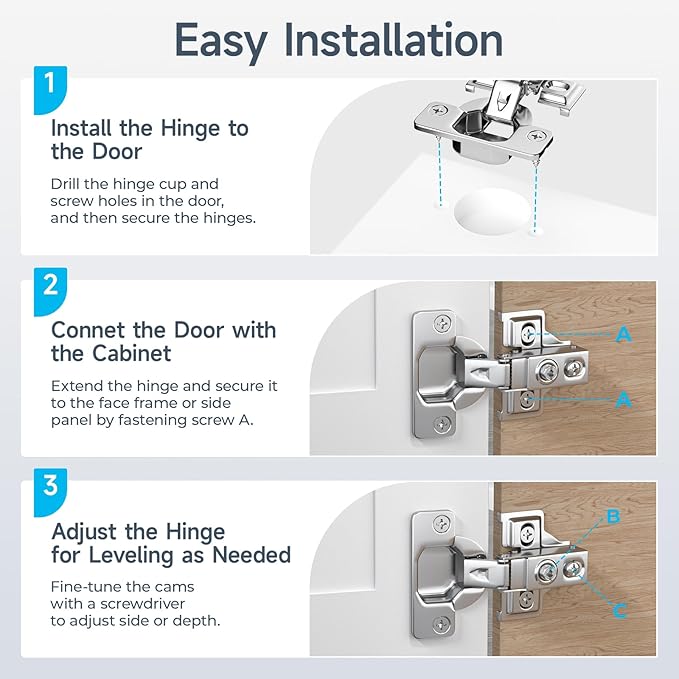 HOSOM 20 Pack 1/2" Overlay Soft Close Cabinet Hinges, Kitchen Door Hinges, Soft Close Hinges for Kitchen Doors, 100° Opening Angle, 2-Way Adjustment Cabinet Hinges Concealed