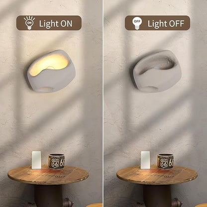Modern Wall Sconce Plug in, Indoor Wall Light Fixture, 2 Holes Minimalist Industrial Cement Stone Style Wall Mounted Lamp for Living Room Bedroom Vanity Hallway Stairs, Bulb Included