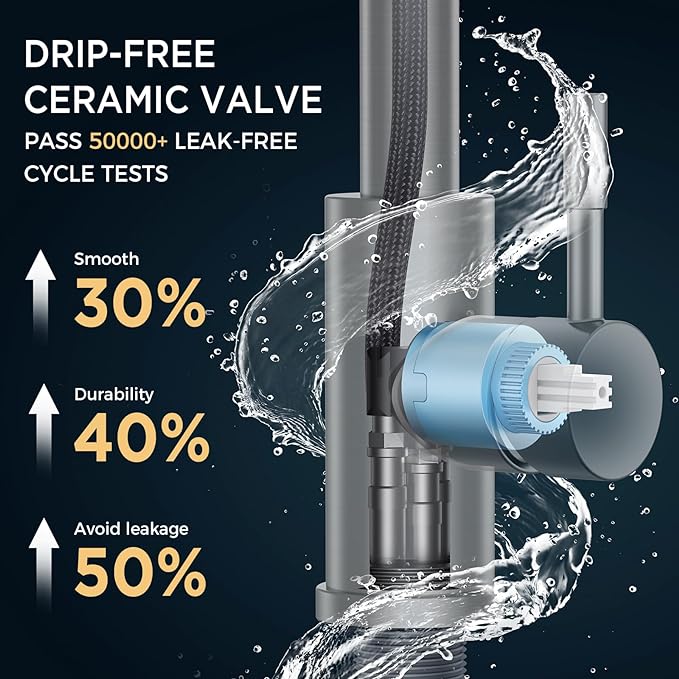 FORIOUS Black Kitchen Faucet with Pull Down Sprayer, High Arc Modern Classic Sink Faucet Stainless Steel with Deck Plate Fit for 1 or 3 Hole for Pot Filler Bar Farmhouse Laundry Rv