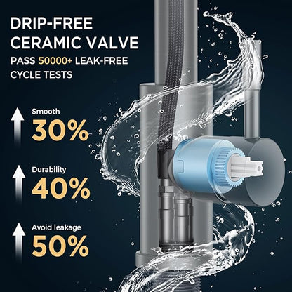 FORIOUS Black Kitchen Faucet with Pull Down Sprayer, High Arc Modern Classic Sink Faucet Stainless Steel with Deck Plate Fit for 1 or 3 Hole for Pot Filler Bar Farmhouse Laundry Rv
